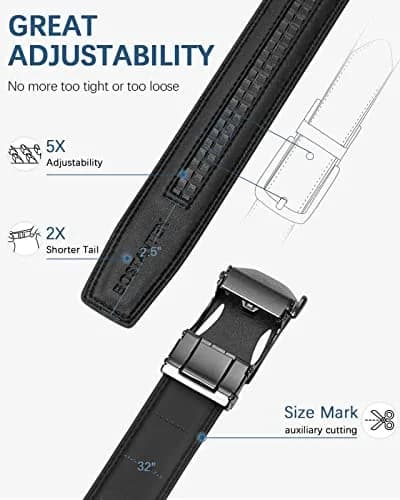 BOSTANTEN Ratchet Mens Belt Leather Trim to Fit 1 3/8" (3.5cm) Gift Boxed | Adjustable Genuine Leather Belt for Dress & Casual Wear thumbnail 3