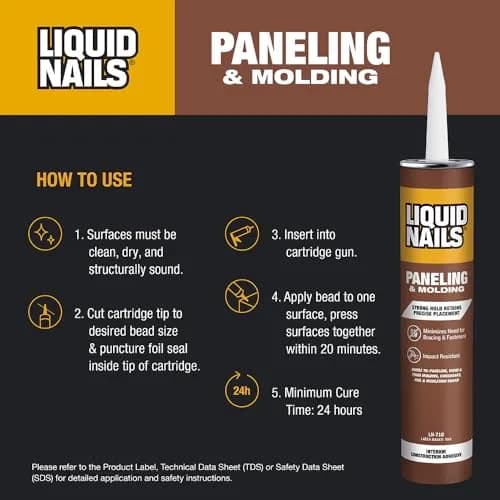 Liquid Nails Paneling & Molding Construction Adhesive LN-710 Tan | 10 fl oz (296 ml) Tube | Low VOC, Water-Resistant, Instant Grab for Interior Projects thumbnail 5