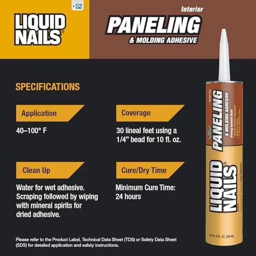 Liquid Nails Paneling & Molding Construction Adhesive LN-710 Tan | 10 fl oz (296 ml) Tube | Low VOC, Water-Resistant, Instant Grab for Interior Projects thumbnail 8