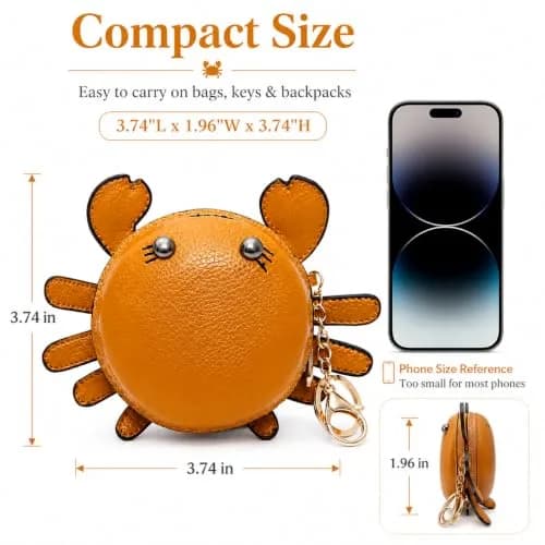 QZUnique Crab Coin Purse Keychain Bag - Yellow 9.5cm (3.74"L x 1.96"W x 3.74"H) | Cute Leather Wallet Key Bag for Women Kids thumbnail 2