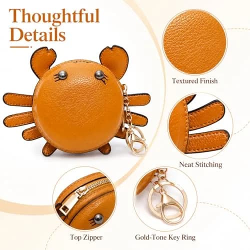 QZUnique Crab Coin Purse Keychain Bag - Yellow 9.5cm (3.74"L x 1.96"W x 3.74"H) | Cute Leather Wallet Key Bag for Women Kids thumbnail 3