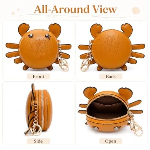 QZUnique Crab Coin Purse Keychain Bag - Yellow 9.5cm (3.74"L x 1.96"W x 3.74"H) | Cute Leather Wallet Key Bag for Women Kids thumbnail 4