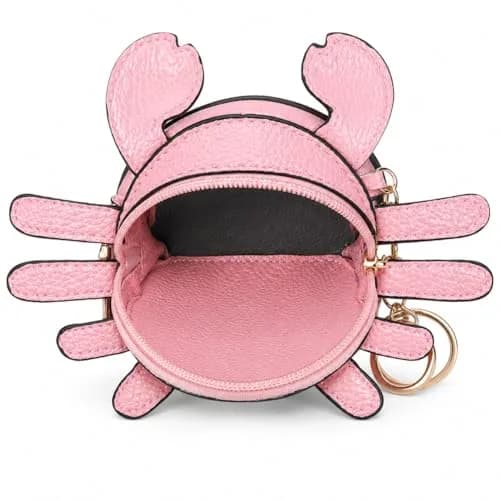 QZUnique Crab Coin Purse Keychain Bag - Pink 7.4cm (2.9in) | Cute 3D Animal Shaped Change Pouch with Zipper thumbnail 5