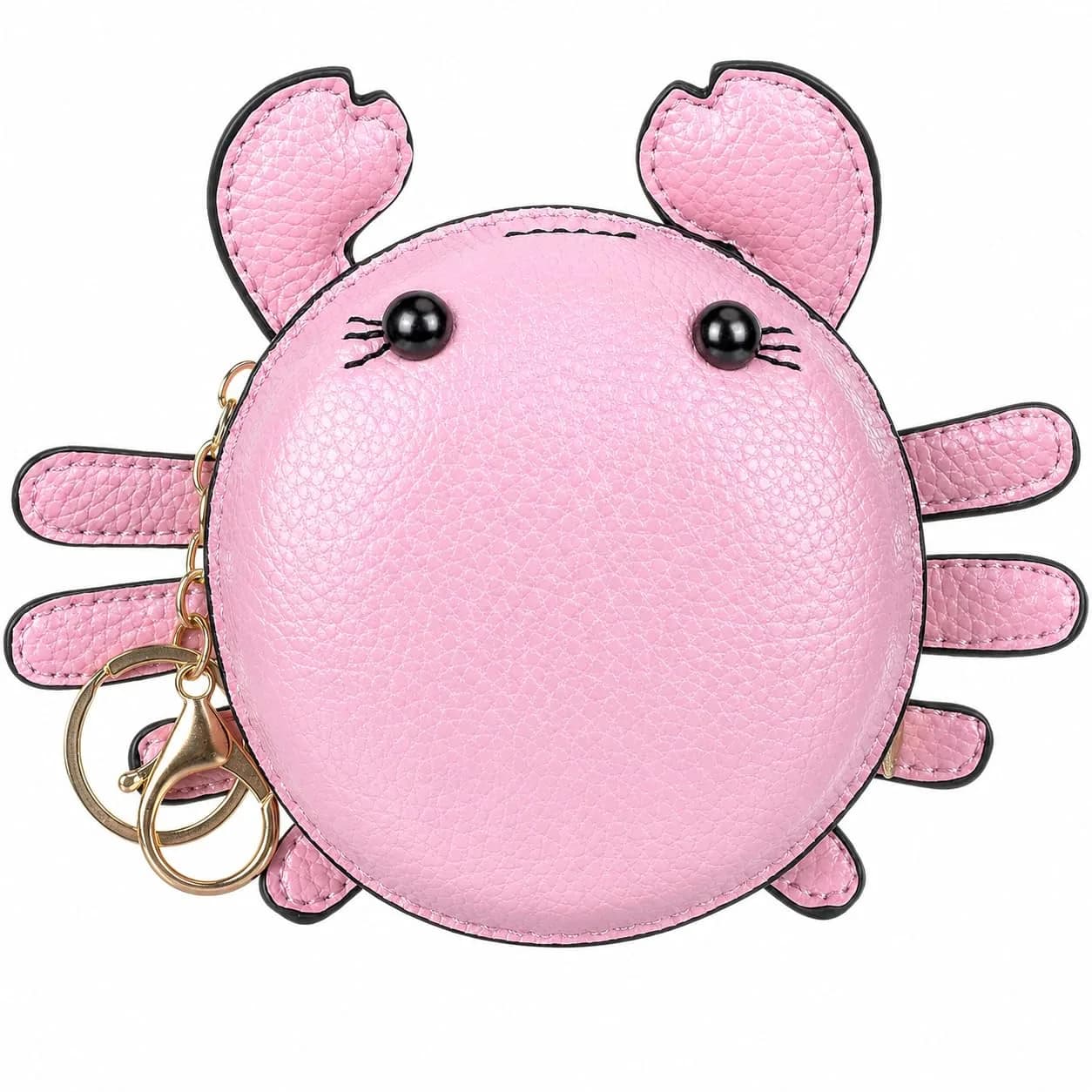 QZUnique Crab Coin Purse Keychain Bag - Pink 7.4cm (2.9in) | Cute 3D Animal Shaped Change Pouch with Zipper