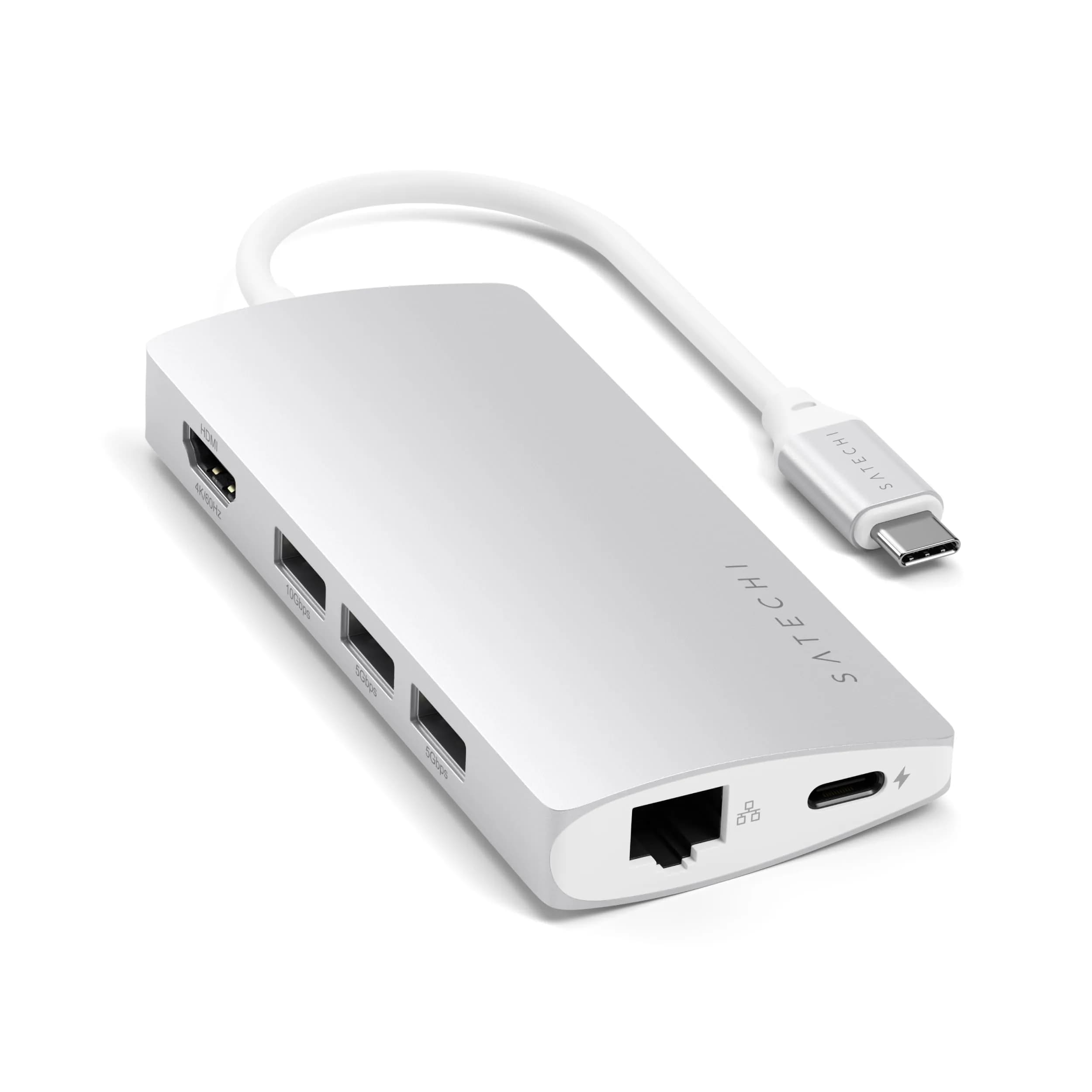 Satechi 8-in-1 USB-C Hub V3, 11.4cm (4.49in) x 5.4cm (2.13in) x 1.6cm (0.63in) | 8K HDMI, 100W PD Charging, 10Gbps Data, Ethernet, SD Card Reader, Silver — Silver / V2
