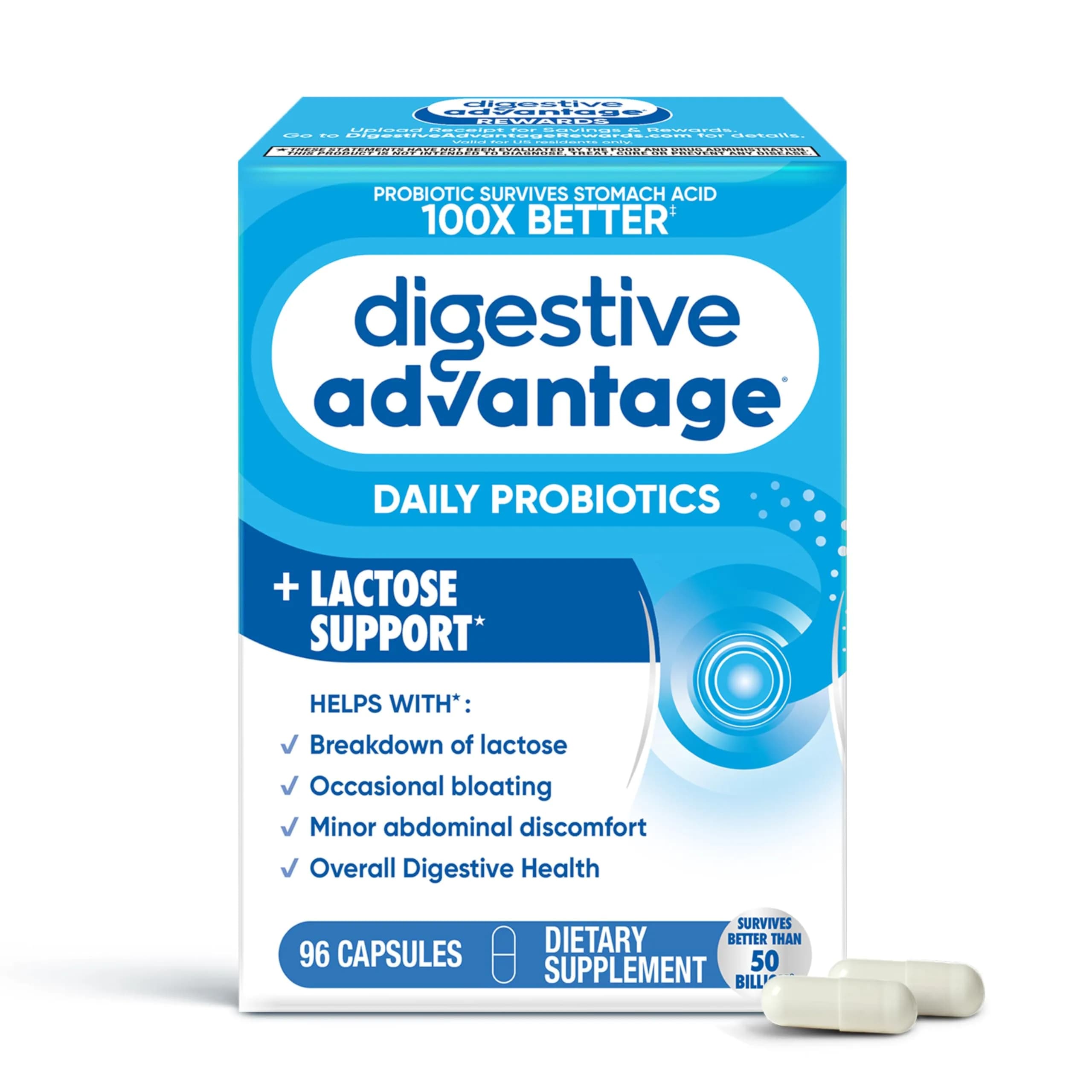 Digestive Advantage Probiotics + Lactase Enzymes 96ct | Supports Gut & Immune Health - main product image