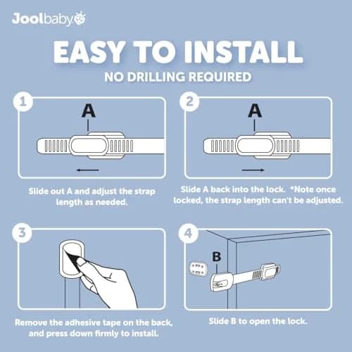 Jool Baby Child Safety Strap Locks (8 Pack) | Easy Install, Multi-Use, White thumbnail 2