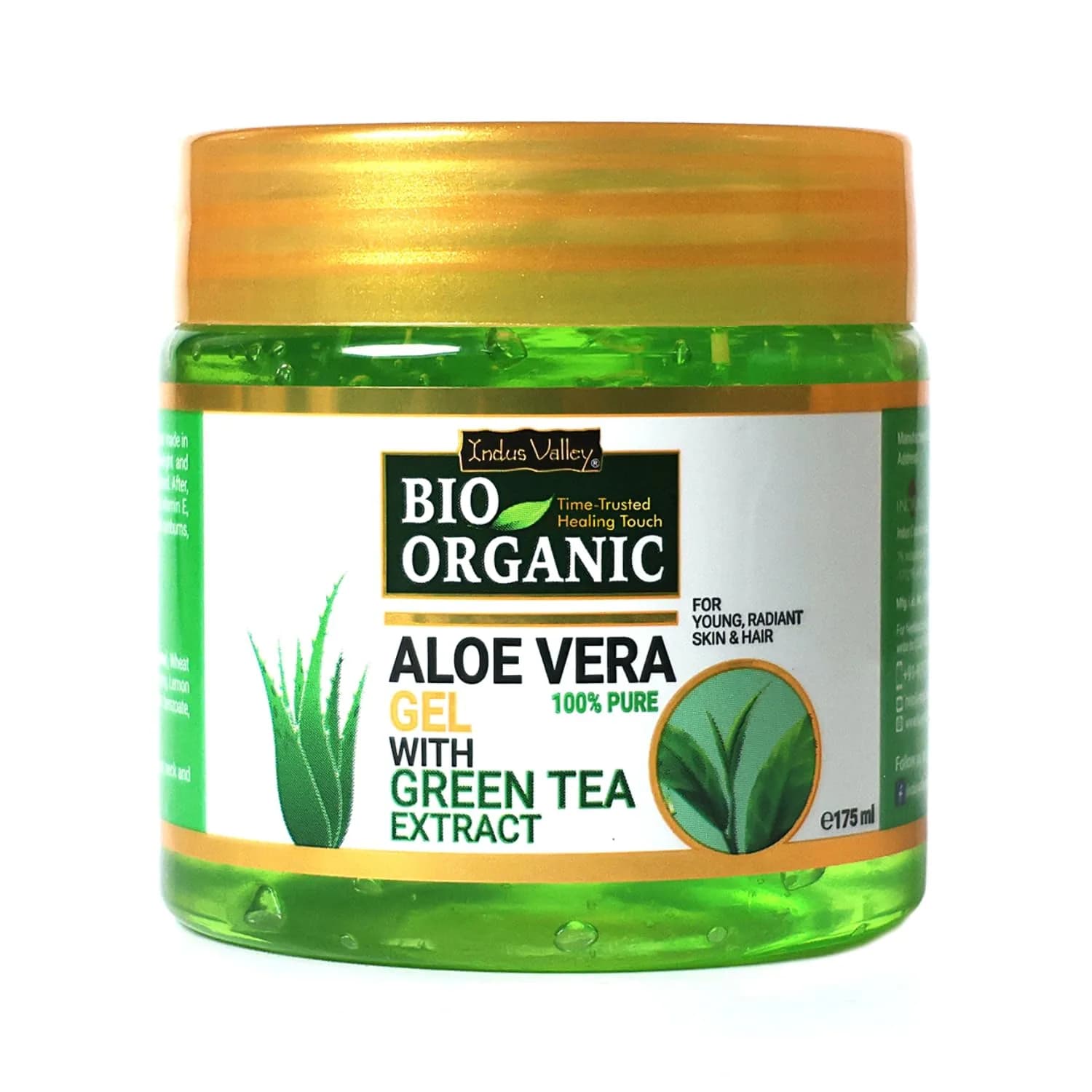 INDUS VALLEY Bio Organic Pure Aloe Vera Gel With Green Tea Extract 175ml (5.9 Fl Oz) | Soothes & Hydrates Skin, Scalp, Hair - main product image
