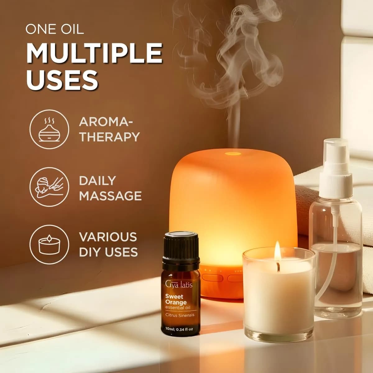 Gya Labs Orange Essential Oil 10ml (0.34 Fl Oz) | Uplifting Citrus Scent for Diffusers, Skin Care & Candle Making thumbnail 5