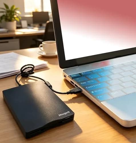 Mougerk Floppy Drive 3.5 External USB Floppy Diskette Drive | Portable Data Storage (70-120c) thumbnail 2