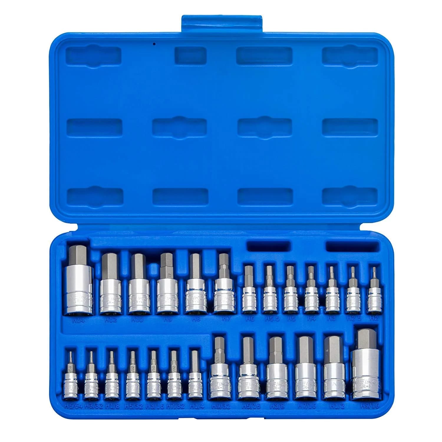 NEIKO Tamper-Proof Hex Bit Socket Set, 26 Pieces | SAE (5/64-9/16”) and Metric (2-14MM)