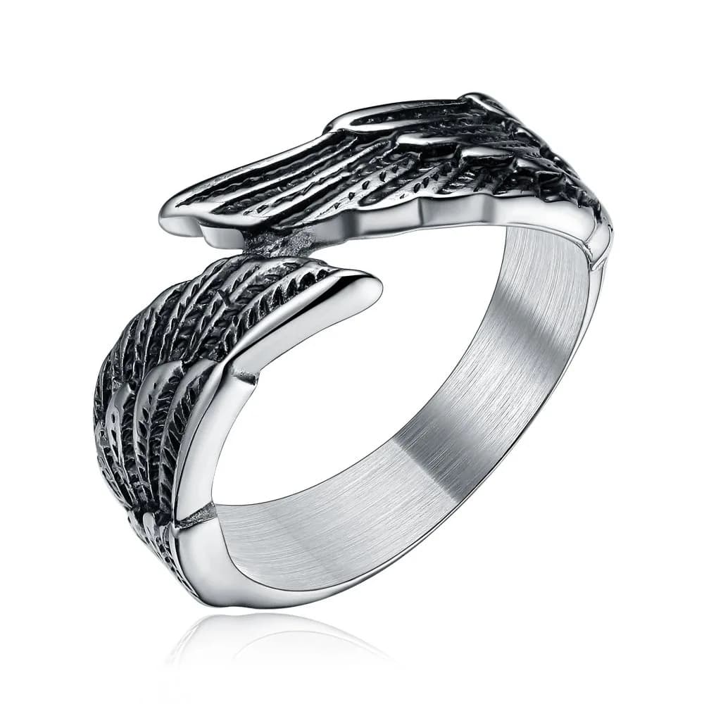 TIGRADE Antique Stainless Steel Ring Feather Angel Wing Cast Black Silver Band Size 7.5 | Elegant Design, Durable Material, Perfect for Daily Wear