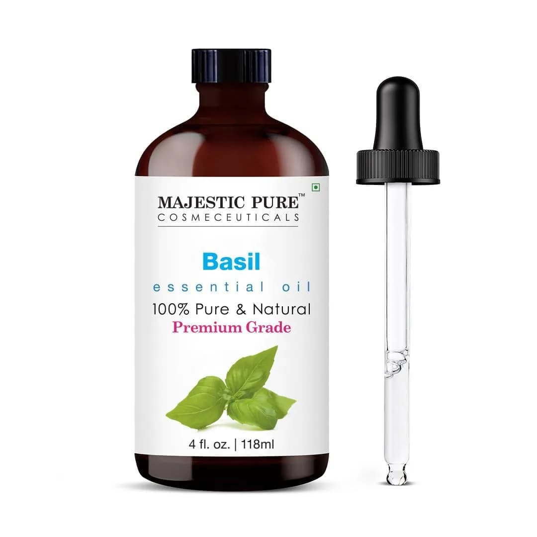 Majestic Pure Basil Essential Oil with Glass Dropper, 4 Fl Oz (120ml) | 100% Pure & Natural USA Import