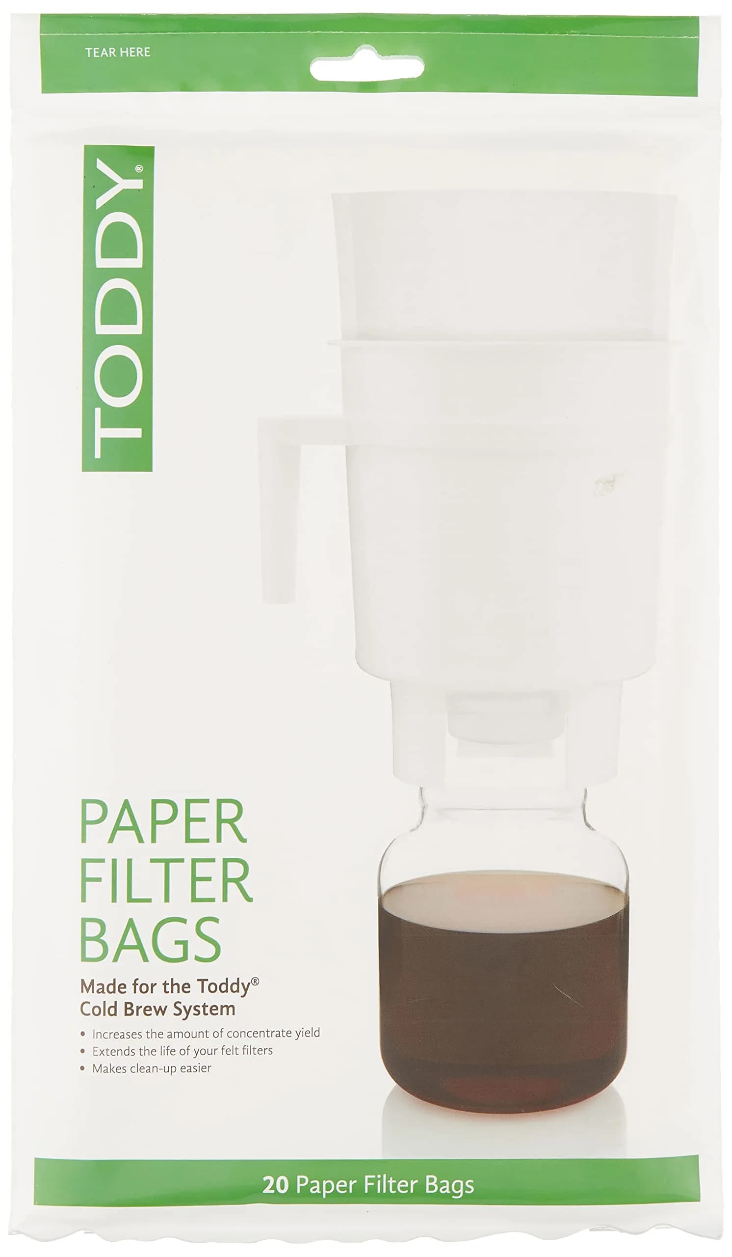 Toddy Natural Paper Filter Bags for Home Model Cold Brew System, 20 Count | Makes Cold Brew Quicker & More Convenient — Home Model Filters