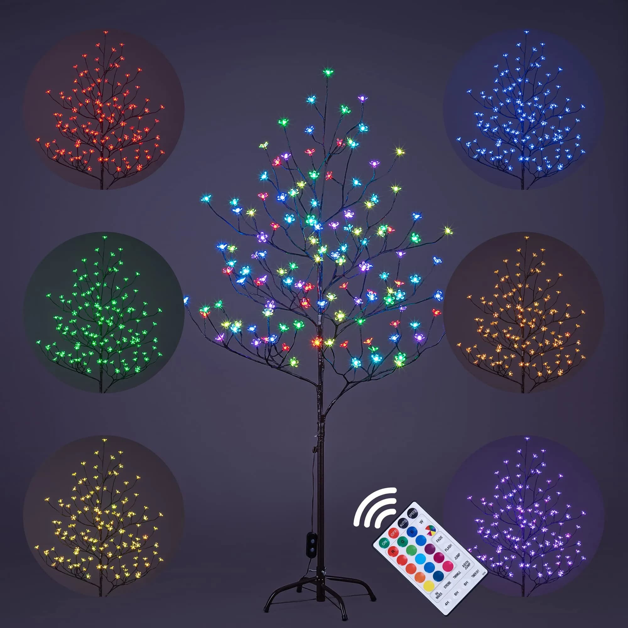 LIGHTSHARE 5 ft Cherry Blossom Tree RGB with Remote Control | 128 LED Lights - main product image