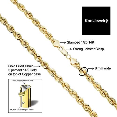 Kooljewelry 14k Gold Filled Rope Chain Necklace 55cm (22 inch) | Elegant Unisex Adult Accessory thumbnail 3