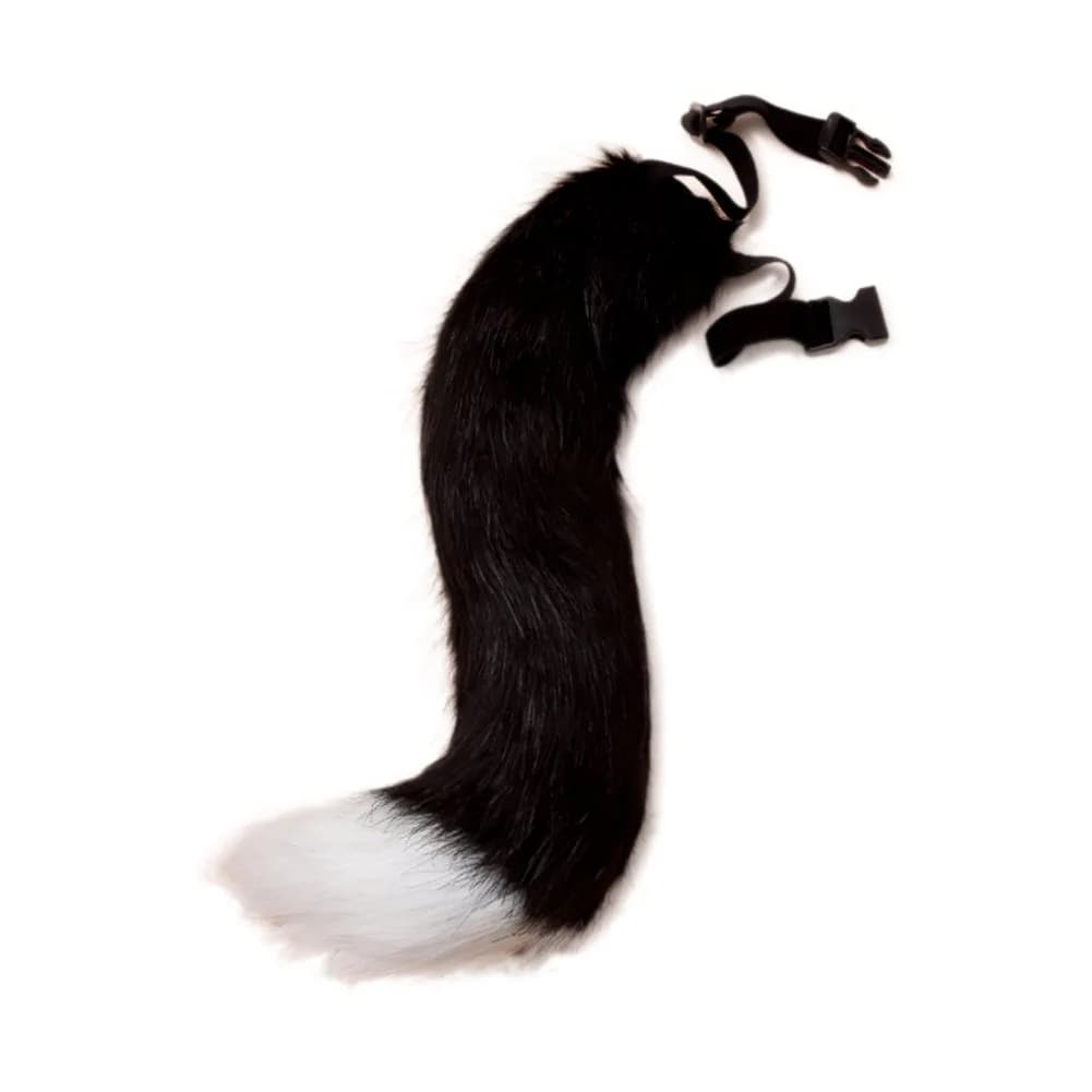 JUNBOON Faux Fur Fox Tail Costume Accessory 50cm (19.7") Black & White | Fluffy Bendable Tail for Cosplay & Halloween - main product image