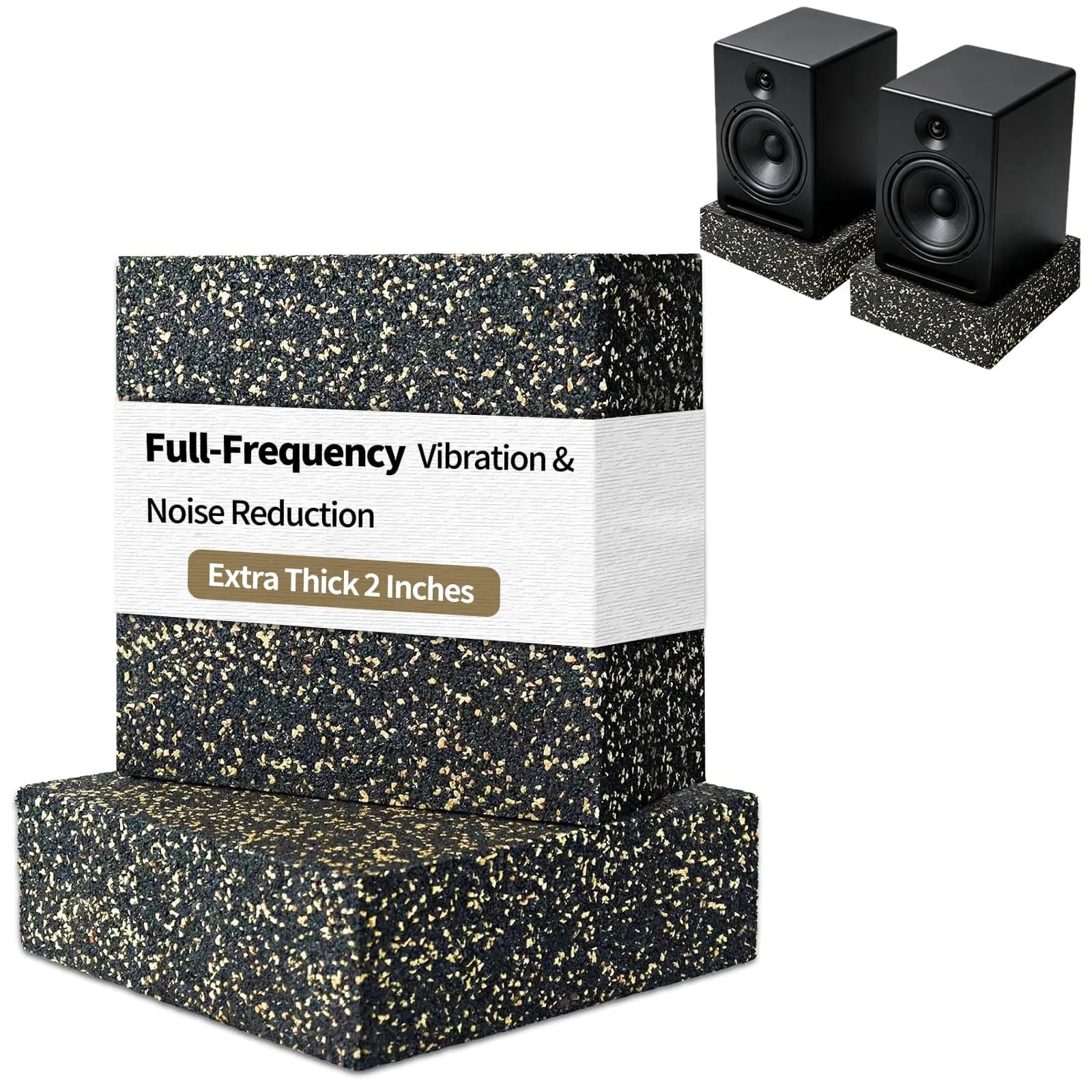 BXI Thick Subwoofer Isolation Pad 6 x 6 x 2 Inch (2 Pcs, 2.7 kg Total) | Full Frequency Dampening Blocks for Studio Monitors & Turntables