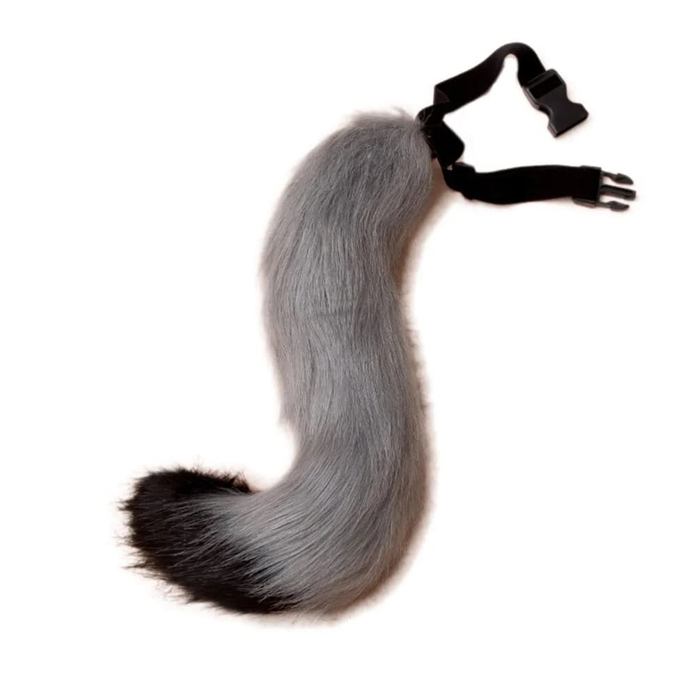 JUNBOON Faux Fur Fox Tail Costume Accessory 50cm (19.7") Black & White | Fluffy Bendable Tail for Cosplay & Halloween — Black Gray