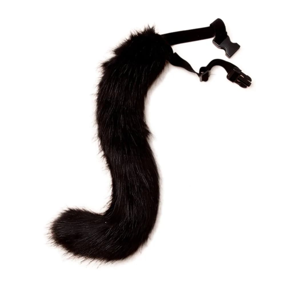 JUNBOON Faux Fur Fox Tail Costume Accessory 50cm (19.7") Black & White | Fluffy Bendable Tail for Cosplay & Halloween — Black