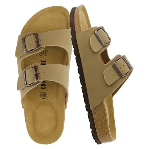 CUSHIONAIRE Lane Cork Slide Women's Sandals, Comfortable Sandals for Women, Taupe 7.5 | Supportive Cork Footbed & Casual Style thumbnail 1