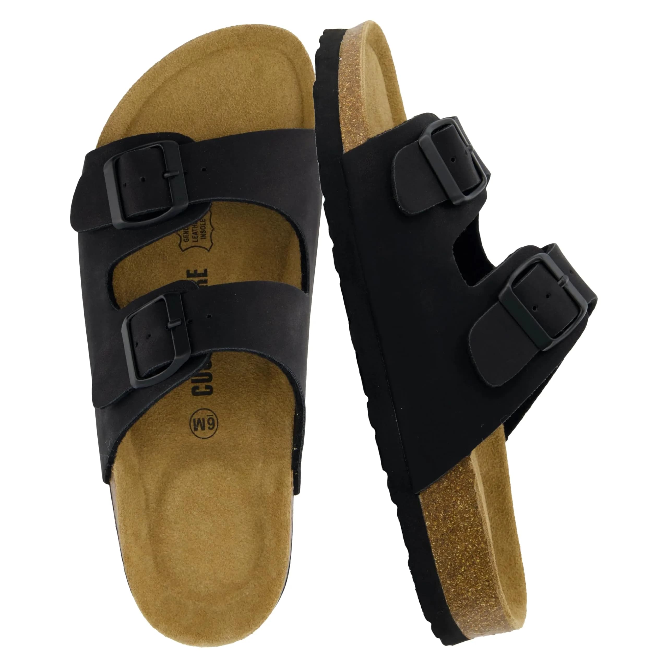 CUSHIONAIRE Lane Cork Slide Women's Sandals | Comfortable, Faux Leather, Black 8