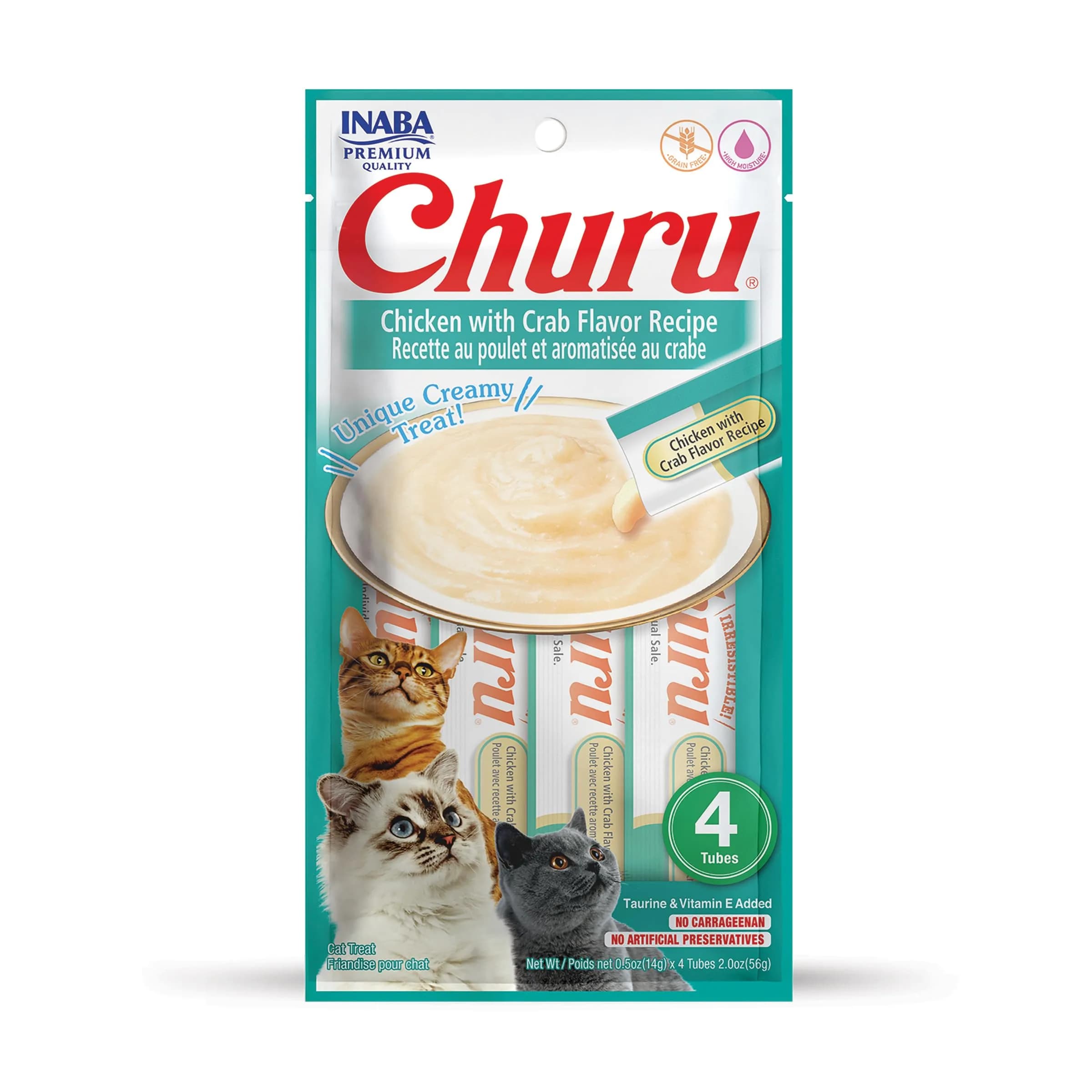 INABA Churu Chicken with Shrimp Recipe Lickable Purée Cat Treats - 4 x 0.5 oz Tubes — Chicken with Crab Recipe