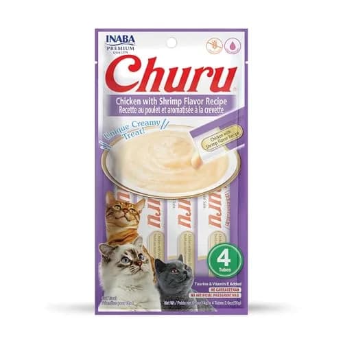 INABA Churu Chicken with Shrimp Recipe Lickable Purée Cat Treats - 4 x 0.5 oz Tubes thumbnail 1