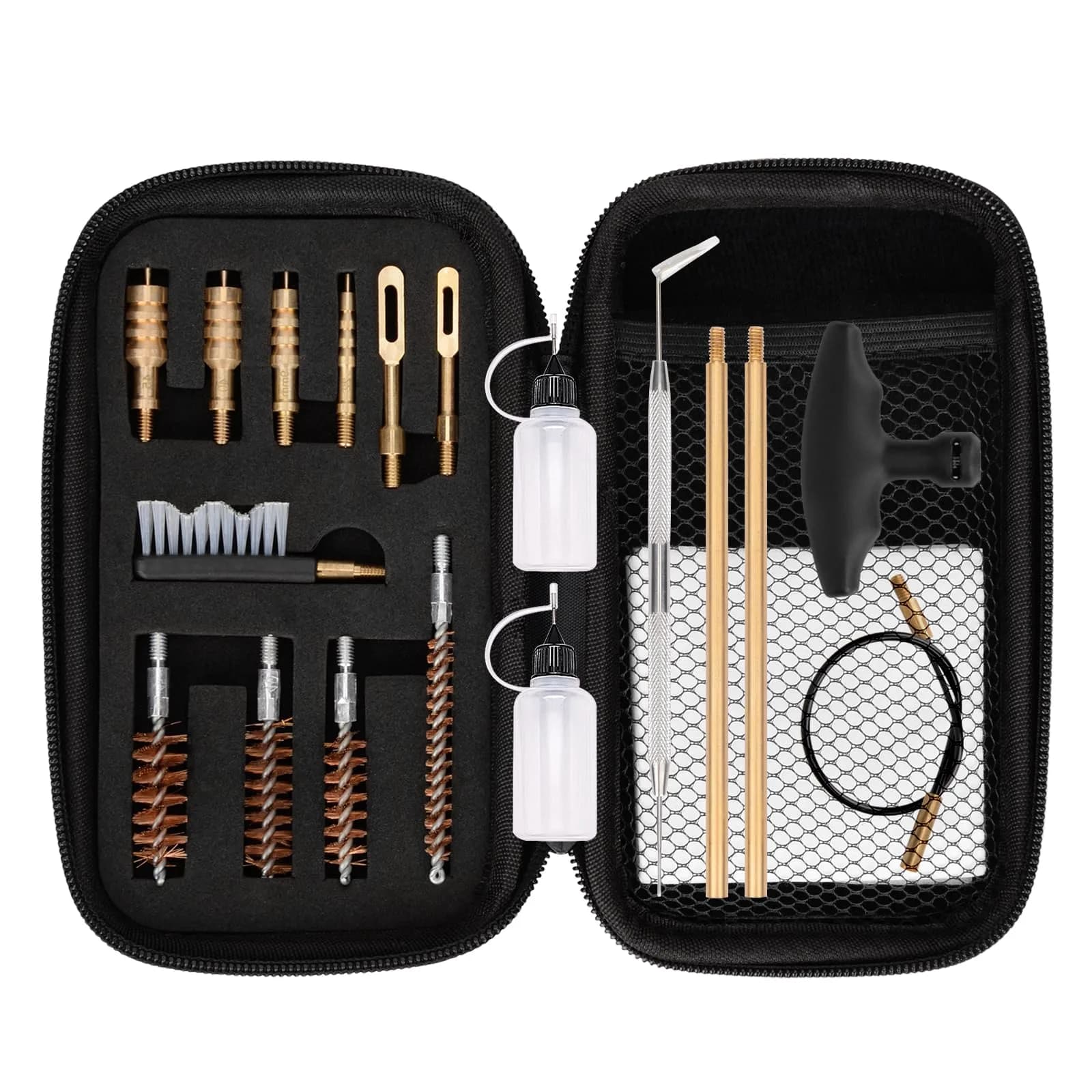 BOOSTEADY Universal Handgun Cleaning Kit .22-.45 Caliber | 16-Piece Brass & Steel Tool Set — Brass Jag+Tip