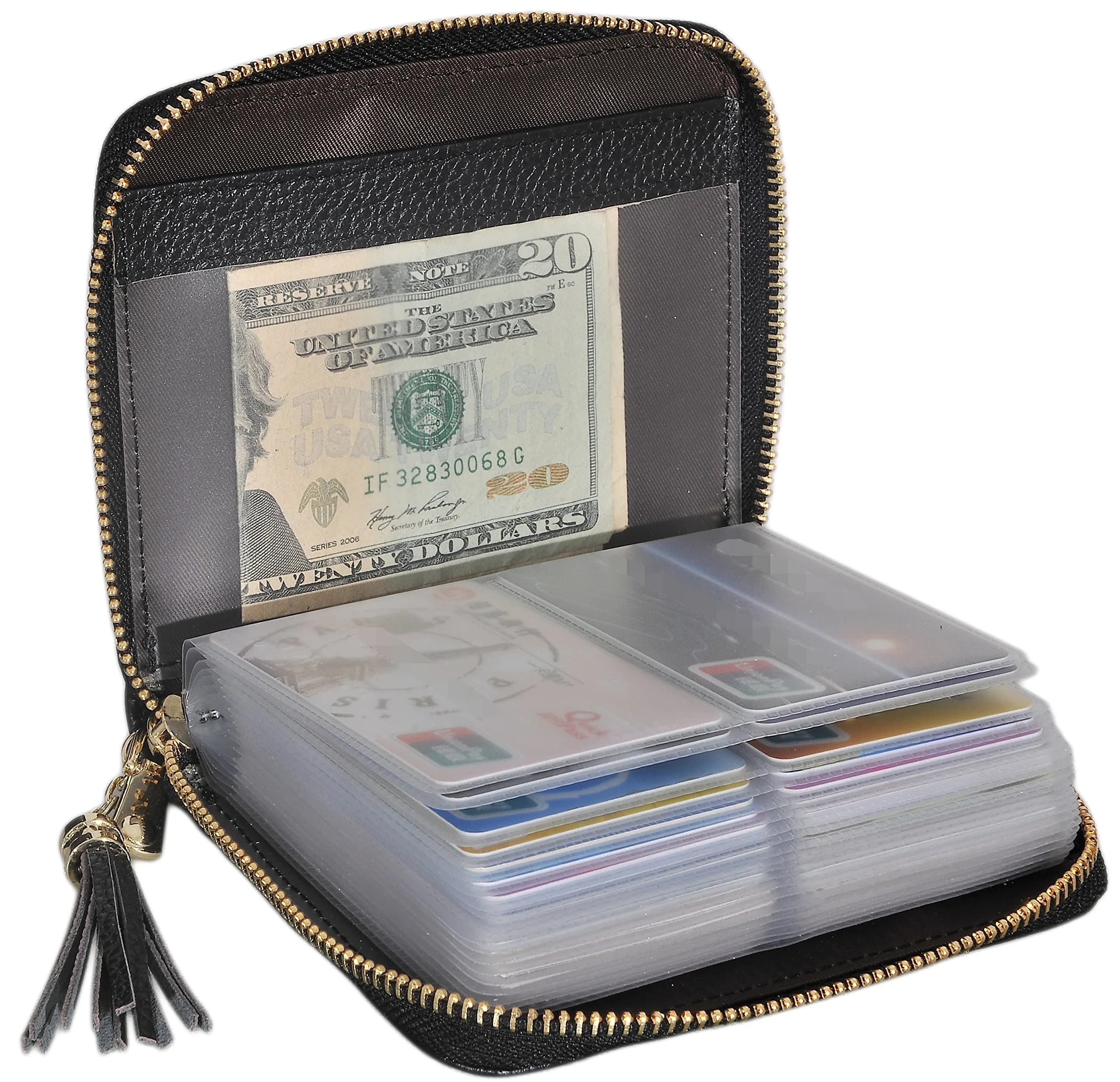 Easyoulife Womens RFID Blocking Leather Card Holder Wallet 40 Card Slots (Purple) — Black