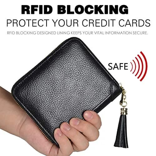 Easyoulife Womens Genuine Leather RFID Blocking Card Holder Wallet with Zipper, 40 Card Slots & 2 ID Windows | Black thumbnail 4