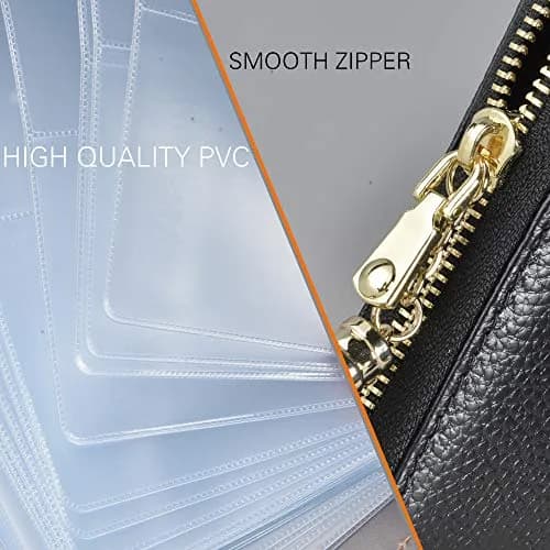 Easyoulife Womens Genuine Leather RFID Blocking Card Holder Wallet with Zipper, 40 Card Slots & 2 ID Windows | Black thumbnail 7