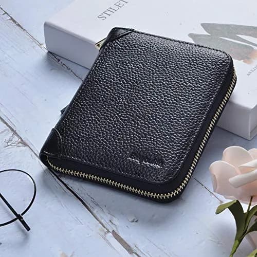Easyoulife Womens Genuine Leather RFID Blocking Card Holder Wallet with Zipper, 40 Card Slots & 2 ID Windows | Black thumbnail 2