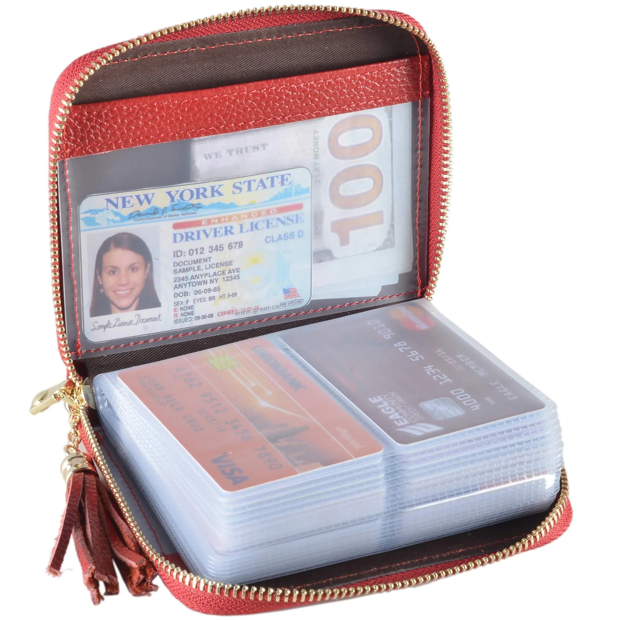 Easyoulife Womens RFID Blocking Leather Card Holder Wallet 40 Card Slots (Purple) — Red