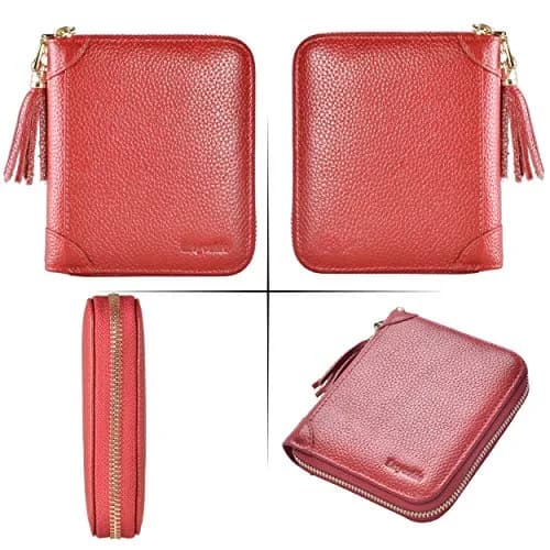 Easyoulife Womens Genuine Leather RFID Blocking Card Holder Wallet with Zipper, 40 Card Slots & 2 ID Windows | Red thumbnail 6