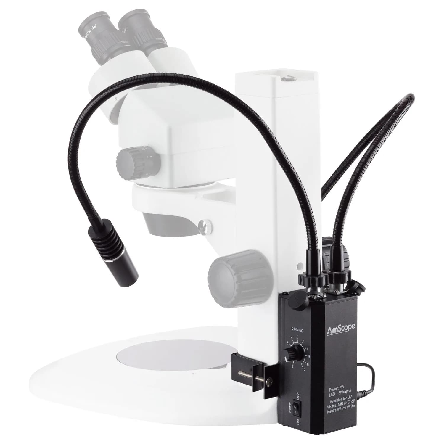 AmScope LED-6WA 6 Watt LED Dual Gooseneck Piggyback Illuminator with Dual 3W LEDs, 6500K Daylight White, 460mm Goosenecks — LED-6WA
