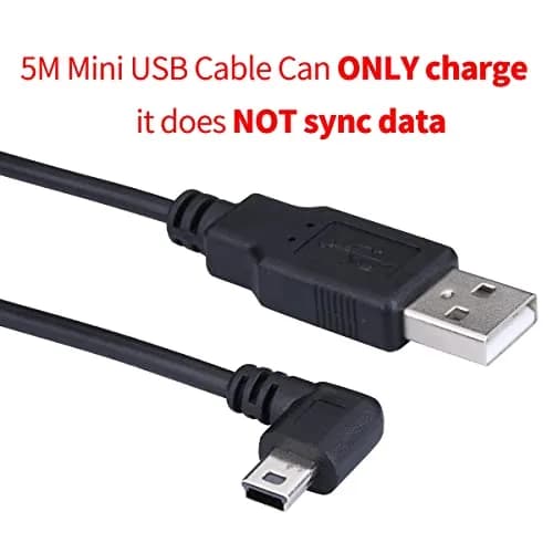 LARRITS 5M (16.4ft) USB 2.0 to Mini USB Cable | Left Angle Power Charge Cord for Dash Cams & GPS thumbnail 3
