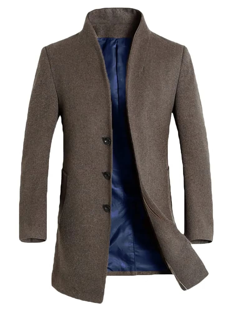 Lavnis Men's Wool Blend Trench Coat Slim Fit Overcoat Navy-2 XL | Classic Style for Indian Winters — Khaki / Small