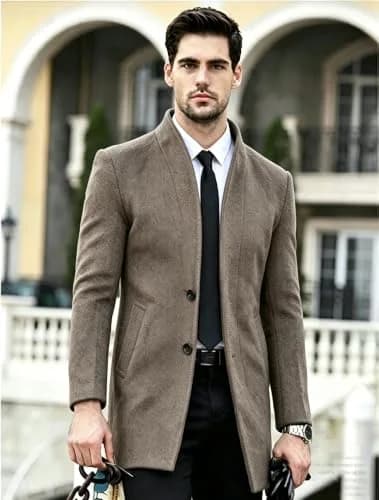 Lavnis Men's Wool Blend Trench Coat Slim Fit Overcoat Khaki 1.11 kg (2.45 lb) | Classic Winter Style for India thumbnail 3
