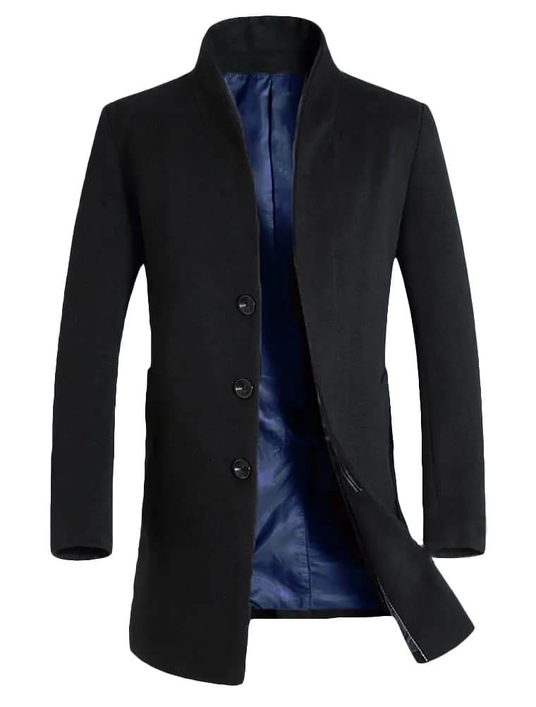 Lavnis Men's Wool Blend Trench Coat Slim Fit Overcoat Navy-2 XL | Classic Style for Indian Winters — Black / X-Large