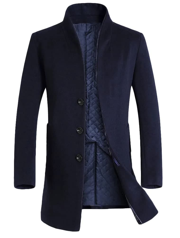 Lavnis Men's Wool Blend Trench Coat Slim Fit Overcoat Navy-2 XL | Classic Style for Indian Winters — Navy-2