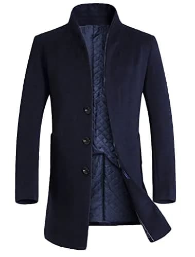 Lavnis Men's Wool Blend Trench Coat Slim Fit Overcoat Navy-2 XL | Classic Style for Indian Winters thumbnail 1