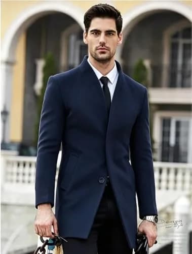 Lavnis Men's Wool Blend Trench Coat Slim Fit Overcoat Navy-2 XL | Classic Style for Indian Winters thumbnail 3