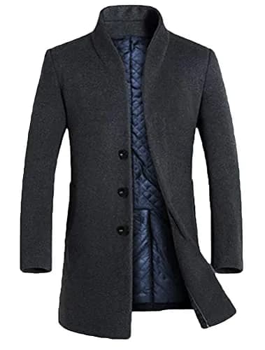 Lavnis Men's Trench Coat Wool Blend Overcoat Slim Fit Topcoat, Gray-2, M | Elegant Fall & Winter Outerwear thumbnail 1