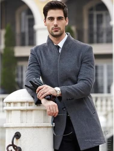 Lavnis Men's Trench Coat Wool Blend Overcoat Slim Fit Topcoat, Gray-2, M | Elegant Fall & Winter Outerwear thumbnail 2