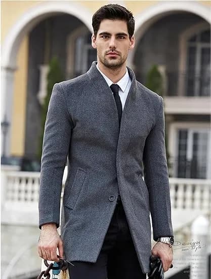 Lavnis Men's Trench Coat Wool Blend Overcoat Slim Fit Topcoat, Gray-2, M | Elegant Fall & Winter Outerwear thumbnail 3