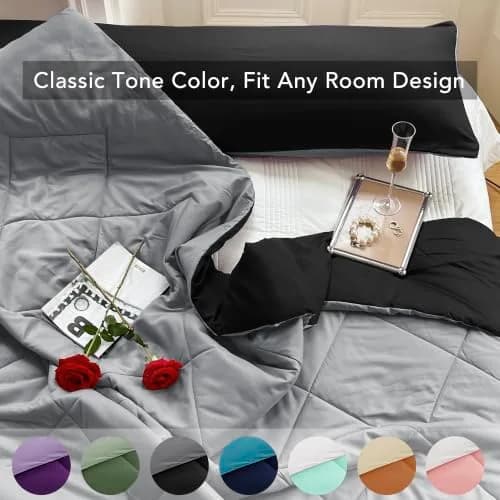 Seward Park Full Queen Size Reversible Comforter Black Grey | All Season Bedding thumbnail 4
