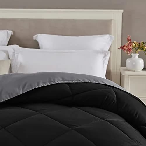 Seward Park Full Queen Size Reversible Comforter Black Grey | All Season Bedding thumbnail 2