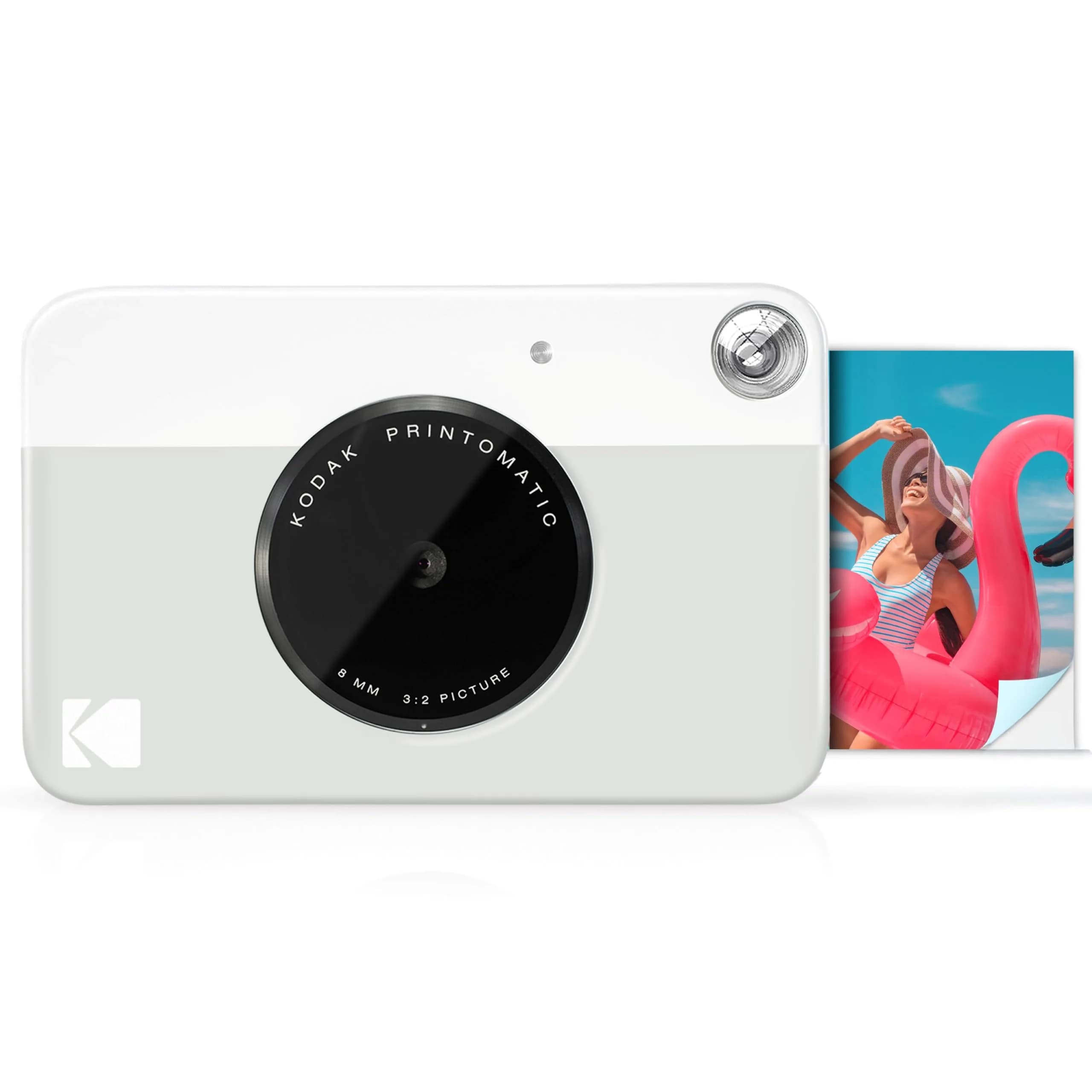 KODAK Printomatic Instant Print Camera Pink | 5MP Digital Camera with Zink Photo Paper & Sticky Back — Grey / Camera