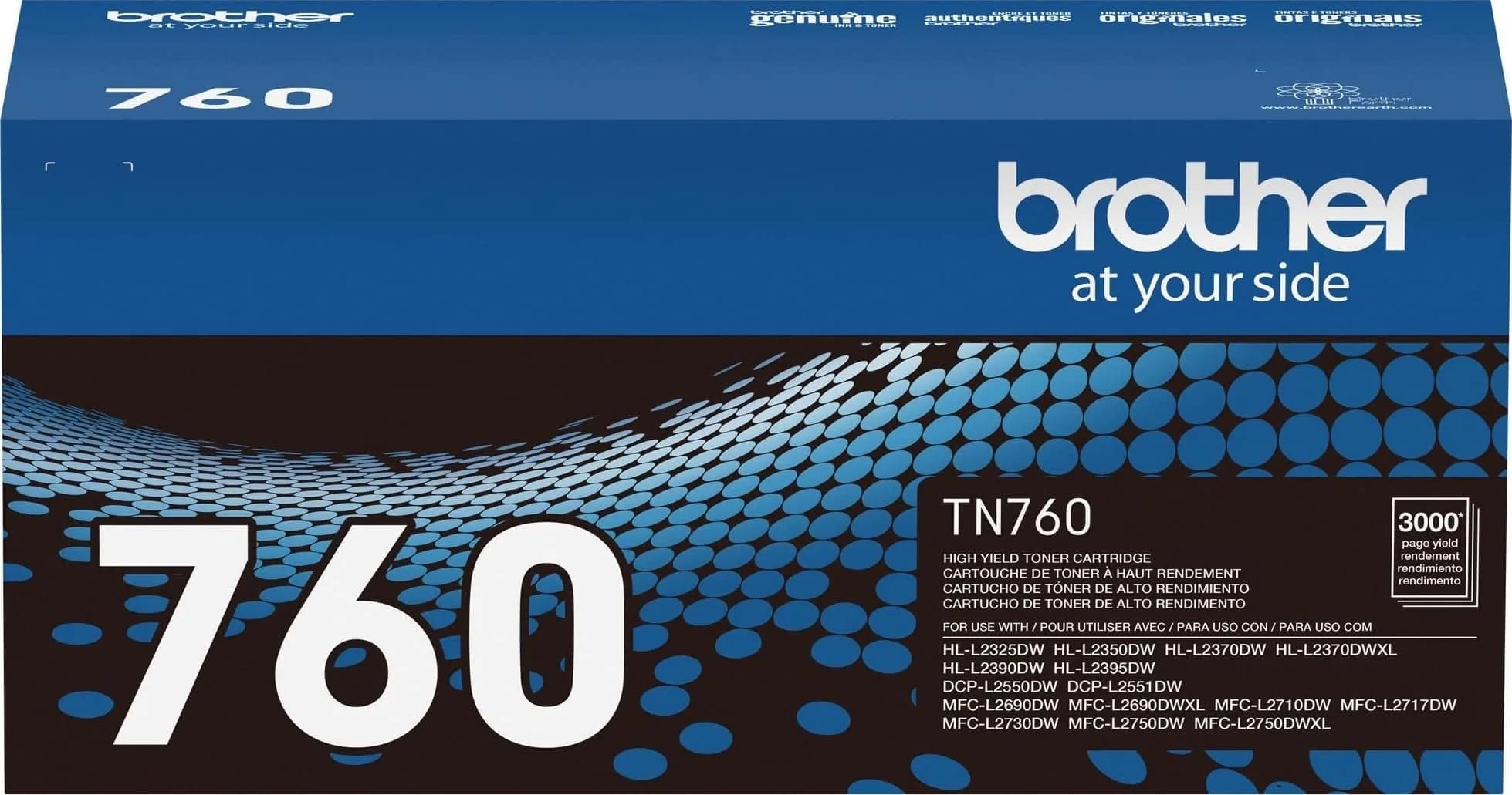 Brother Genuine TN760 High Yield Black Toner Cartridge | 3000 Pages Yield